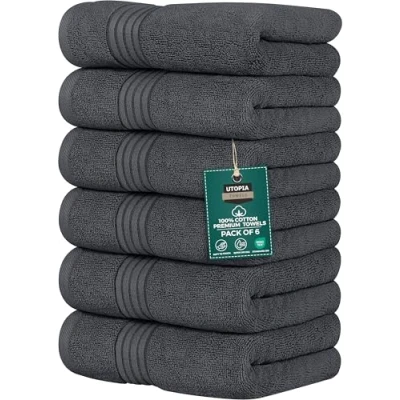 Obrázek Utopia Towels Premium ručníky 100% česaná, prstencově předená bavlna, ultra měkké a velmi savé, silné 41 x 71 cm, kvalitní (6dílné balení, šedá)