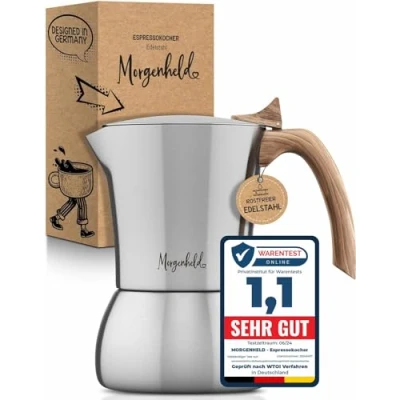Obrázek Morgenheld Prémiový malý kávovar na espresso z ušlechtilé oceli pro 6 šálků 300 ml konvice espreso, vhodný indukci, espresso, moka vařič indukční sporák, plynový