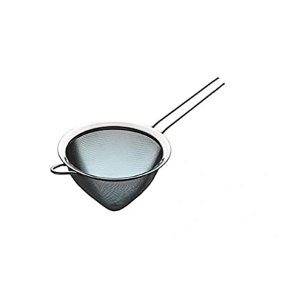 Obrázek KitchenCraft Nálevkové síto s jemnými oky, ušlechtilá ocel, otvor pro zavěšení, dlouhá rukojeť háčkem, 15 cm, stříbro