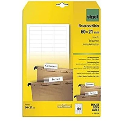 Obrázek SIGEL LP720 prázdná cedule pro závěsnou registraci bílá (A4, 156 kusů, 60 x 21 mm) vodicí/sokol