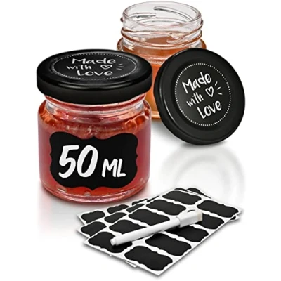 Obrázek Praknu 24 mini sklenic s víčkem 50 ml etiketami a tužkou vzduchotěsné skleničky jako dárek na marmeládu med