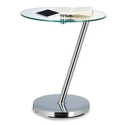 Obrázek Relaxdays Sklo a chrom, kulatý servírovací stolek pro kávu čaj, odkládací plocha na zahradu V x Š H: 52 45 cm, stříbrný konferenční Edge, kov, cm