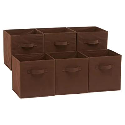 Obrázek Amazon Basics Skládací úložná kostka/organizér z látky s úchyty, 26,6 x 27,9 cm, 6 kusů, jednobarevná hnědá