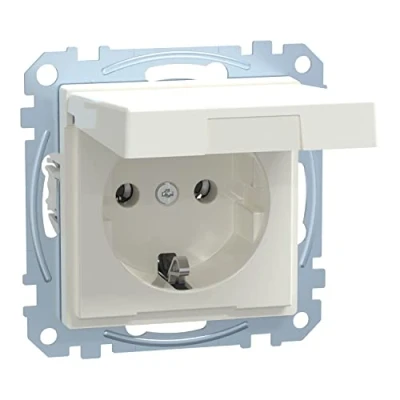 Obrázek Schneider Electric Merten MEG2311 0319 SCHUKO zásuvka se sklápěcím víkem, s ochranným kontaktem, zásuvné svorky, lesklá polární bílá, systém M