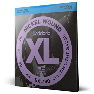 Obrázek D&#039;Addario E Basové kytarové struny Bass pro basovou kytaru Guitar EXL190 Custom Light, 40100 Long Scale