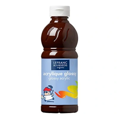 Obrázek Lefranc Bourgeois 188148 Glossy Děti akrylová barva, tekutá barva připravená k použití, lesklá a voděodolná, ideální na papír, karton, dřevo, sádru, kov, plast, láhev 500 ml čokoláda