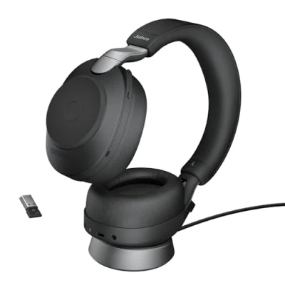 Obrázek Jabra Evolve2 85 Wireless PC Headset s funkcí nabíjení potlačení okolního šumu, certifikovaný stereo sluchátka dlouhou životností adaptér USB A Bluetooth černý