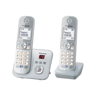 Obrázek Panasonic KX TG6822GS DECT bezdrátový telefon se záznamníkem hovorů (s nízkým zářením, Eco Modus, GAP telefon, pevná linka, zámek volání, DUO) perlově stříbrný