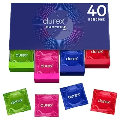 Obrázek Durex Surprise Me kondomy ve stylové krabičce extra rozmanitost, praktické &amp; diskrétně zabalené pro spolehlivou ochranu s příjemným zápachem velké balení 40 ks (1 x kusů)
