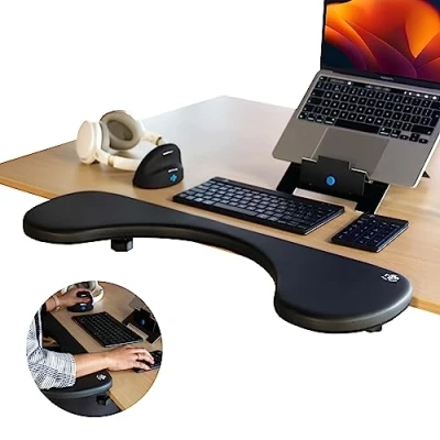 Obrázek R Go opěrka loketní opěrky, ergonomická předloktí, k upnutí, opěrka, prodloužení psacího stolu pro domácnost a kancelář, jednoduché klepnutí úleva od bolesti, černá