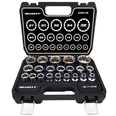 Obrázek HASKYY Mnohozubý box s ořechy 1/2 palce 12hranný nástrčný klíč 8 36 mm sada