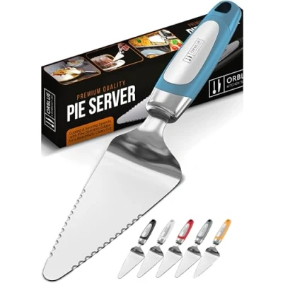 Obrázek Orblue Zvedák na koláče a zvedač dortů, nůž z ušlechtilé oceli, kráječ koláč dortů se zoubkovanými hranami pro koláčovou pizzu, ušlechtilá ocel