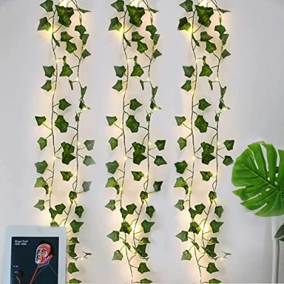 Obrázek světelný řetěz břečťan umělý, 2 m 20 LED břečťanové girlandy, řetěz, girlanda, umělé zelené listy, party, svatba, zahrada, dekorace, pokoj, vnitřní (3 kusy)