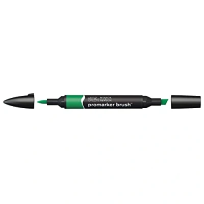 Obrázek Winsor &amp; Newton 0204228 BrushMarker (pro výkresy, kaligrafii, design a rozvržení, kreslení bez šmouh s klínem špičkou štětce) sytě zelená