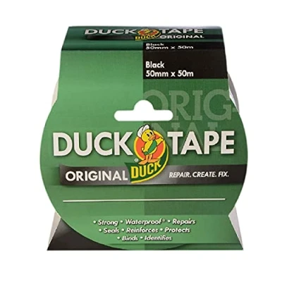Obrázek Duck Tape Original, černá, 50 mm x m. Vysoce pevná, vodotěsná lepicí páska a na trubky, opravná páska.