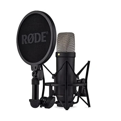 Obrázek RØDE NT1 5. generace velkomembránový kondenzátorový mikrofon s výstupem XLR a USB, pavoukem pro pop filtr hudební produkci, vokální nahrávky podcasty (černý)