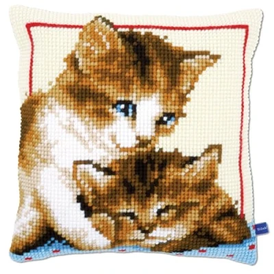 Obrázek Vervaco Spielende Katzen Kreuzstichkissen/Stickkissen vorgedruckt, Baumwolle, Mehrfarbig, 40 x 0.3 cm