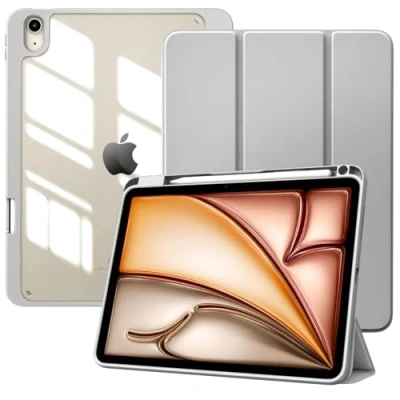 Obrázek TiMOVO pouzdro pro iPad Air 11 palců M2 2024, 6/5/4 (2024/2022/2020) 10,9&quot;, ochranné s držákem na pero, štíhlý stojan jasnou zadní stranou, auto spánek/probuzení,