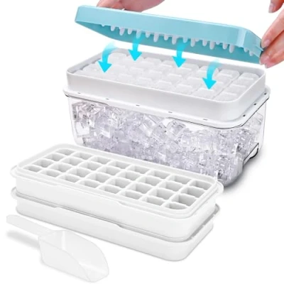 Obrázek Tvořítko na ledové kostky, vhodná pro potraviny s víkem, všechny kostky uvolněte během jedné sekundy, znovu použitelné 64 Ice Cube Tray (modrá)