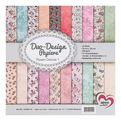 Obrázek Ideen mit Herz Papíry s designem duo blok 20 listy papíru pro kutily 25 x cm 250 g/m² oboustranně potištěný designový papír, papír motivem ideální scrapbooking, tvoření (růže