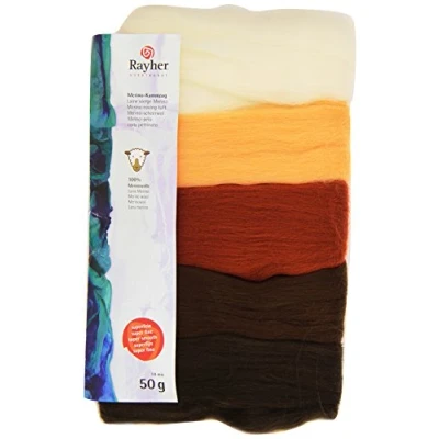 Obrázek Rayher Hobby 5364900 Merino česaná vlna, super jemná, 18 mic,5 barev à 10 g