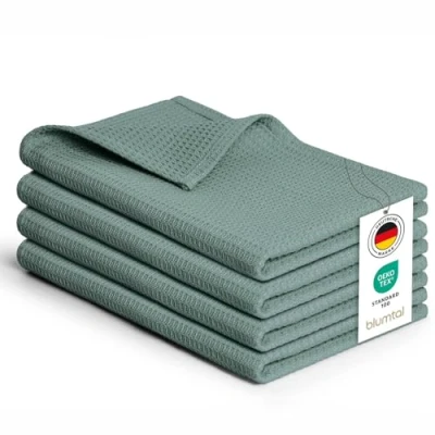 Obrázek Blumtal® Geschirrtücher 50x70 cm im 4er Set Baumwolle 100% Küchentücher bei 60 C waschbar Waffeltuch Spül &amp; Putzlappen Geschirrhandtuch in grün