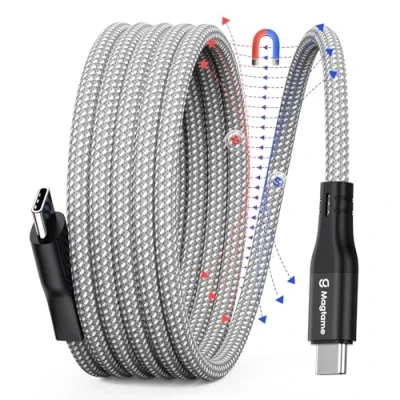 Obrázek Magtame magnetický USB C kabel, vinutý na kabel 60 W (3 A), 1M flexibilní nylonově pletený rychlonabíjecí typu kompatibilní s Phone 15, pro Samsung, Pad