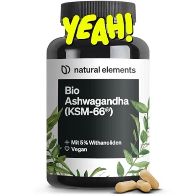 Obrázek Bio Ashwagandha KSM 66® prémiová surovina (180 kapslí s nadprůměrným dosahem) originální indické plody přírodní, laboratorně testováno, veganské, vysoké dávky