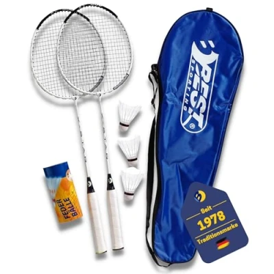 Obrázek Best Sporting 200 XT badmintonová sada se 2 lehkými raketami, 3 míčky a praktickou taškou perfektní pro volný čas na zahradě, parku nebo pláži