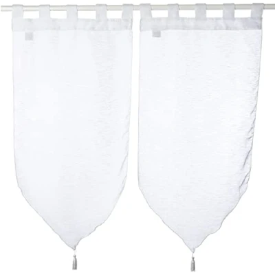 Obrázek Douceur d&#039;Intérieur, Záclona s bambulí Lissea, polyester, písková, 2 kusy, bílá, 45 x 90 cm