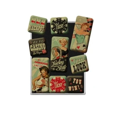 Obrázek Nostalgic Art Retro magnety na lednici, 9 kusů, Get Lucky nápad dárek pro fanoušky nostalgie, magnetická sada magnetické tabule, vintage design