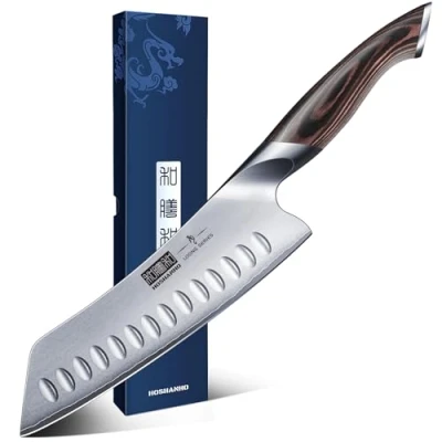 Obrázek HOSHANHO Santoku nůž, japonský kuchyňský kuchařský profesionální AUS 10 ostrá čepel nože s ergonomickou rukojetí, dárková krabička