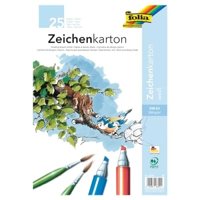 Obrázek folia 8700 karton na kreslení, 200 g/m², DIN A3, 25 listů, bílý kreslicí papír pro rozmanité kreativní nápady