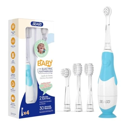 Obrázek Seago elektrický zubní kartáček pro děti Baby od 0 1 2 3 roky, s LED světlem, kulaté, měkké náhradní kartáčky, miminko, minuty Smart Timer, vodotěsný IPX7, SG513