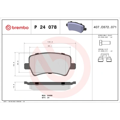 Obrázek Brembo P 24 078 sada brzdových destiček, kotoučová brzda (4dílná)