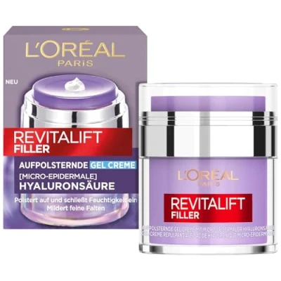 Obrázek L&#039;Oréal Paris Gelový krém, hydratační péče proti stárnutí, pleťový krém vráskám s čistou kyselinou hyaluronovou, pro všechny typy pleti, Revitalift Filler, 50 ml