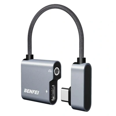 Obrázek BENFEI Adaptér 2v1 USB C na audio jack a PD 60W rychlé nabíjení, 3,5 mm Aux sluchátka s čipem DAC Pro iPhone 15 Max/15 Pro/15 Samsung Galaxy S24/S23/S22 Ultra iPad Pixel 8 (Grey)