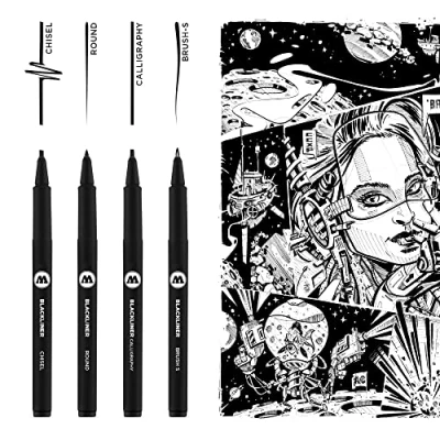 Obrázek Molotow Blackliner Set 3 (4 speciální hroty, Liner s permanentním inkoustem na dokumenty), 4 kusy černé