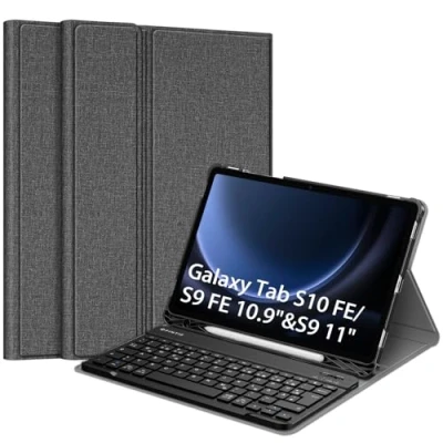 Obrázek Fintie Pouzdro na klávesnici pro Samsung Galaxy Tab S9 FE 10. 9 palců/Tab 11 palců 2023 Tablet, kryt klávesnice s magneticky odnímatelnou německou Bluetooth klávesnicí, tmavě šedá