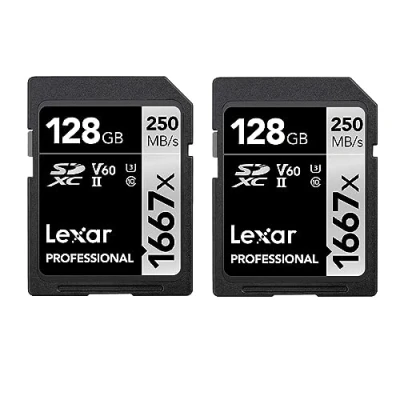 Obrázek Lexar profesionální 1667x SD karta 128 GB 2 ks v balení, paměťová SDXC UHS II, čtení až 250 MB/s, třída 10, U3, V60, pro fotografy, videofilmy, nadšence (LSD1667128G B2NAA)