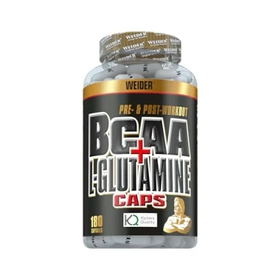 Obrázek WEIDER BCAA kapsle s glutaminem, aminokyselinami ve vysokých dávkách, amino komplex pro fitness, kulturistiku a silový trénink, esenciální aminokyseliny růst svalů, 180 kapslí