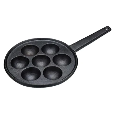 Obrázek KitchenCraft Aebleskiver pánev se 7 konci, včetně receptu Æbleskiver, litina, 20,5 cm
