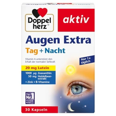 Obrázek Doppelherz Oči extra den + noc s luteinem, zeaxanthinem 5 vitamínů a kyseliny listové 30 kapslí