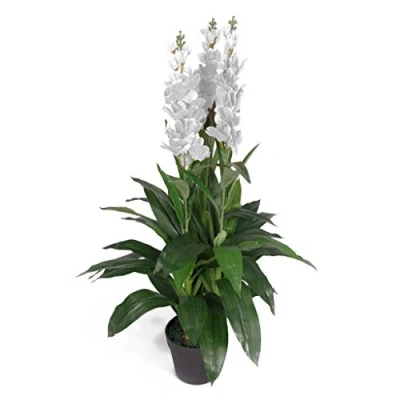 Obrázek LEAF Kunstpflanze Cymbidium Orchidee, 100 cm, schwarzer Kunststofftopf, weiße Blumen, 7241