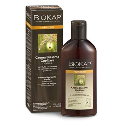 Obrázek BIOKAP Nutricolor Premium balzám kondicionér 200 ml pro barvené vlasy rostlinné účinné látky bio arganový olej extrakt z vrby rozmarýn eukalyptus VEGAN