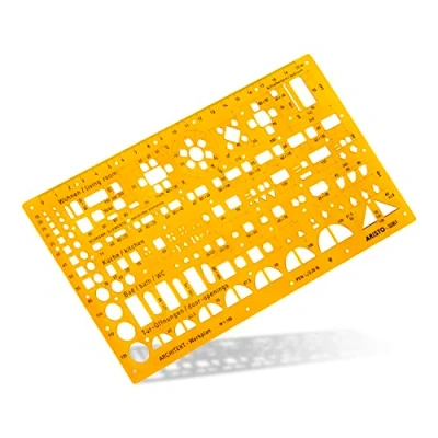 Obrázek Aristo AR5061 Architektura Kombi šablona 2 (1:100, symboly pro zobrazení půdorysu, tuschenoppen, tvarově stabilní PET plast) oranžovo transparentní