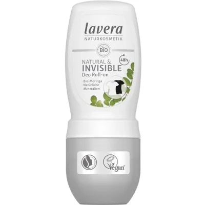 Obrázek Lavera Deo Roll on NATURAL &amp; INVISIBLE 48 h veganská přírodní kosmetika bio moringa a minerály bez hliníku spolehlivá ochrana skvrn od deodorantu hodin proti