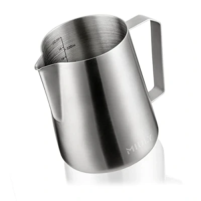 Obrázek Konvička na mléko, MaxMiuly konvice ušlechtilá ocel, 600 ml/20 oz mléka, džbán Art pro napěňovač cappuccino a latte art, stříbrná