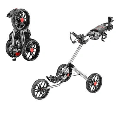 Obrázek CaddyTek 3 Räder Golfwagen Deluxe Quad Fold Compact Push &amp; Pull Caddy Trolley Caddylite 15.3 V2 Silber