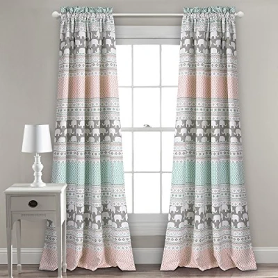 Obrázek Lush Decor Elefant Streifen Vorhänge, Muster, Lichtfilterung, Fensterpaneel Set für Wohnzimmer, Esszimmer, Schlafzimmer, 132 cm B x 213,4 L, Türkis und Rosa